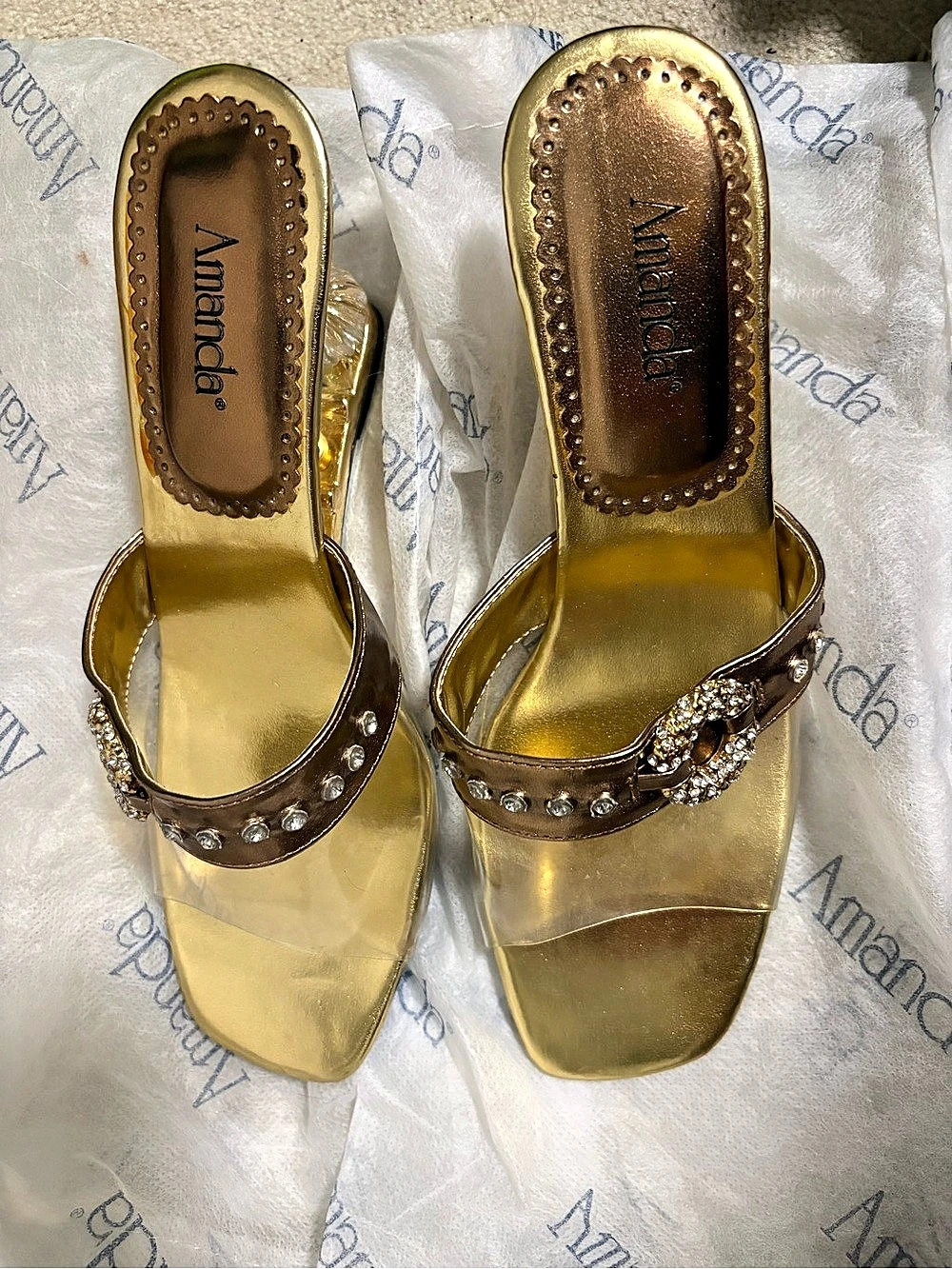 Amanda Women's Embellished Gold Heels US 7 M Like New